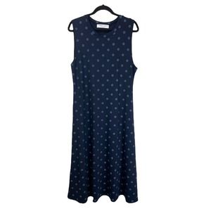 Sonnet James Blue Polka Dot Print Play Dress Size XL Sleeveless Midi Long Swing
